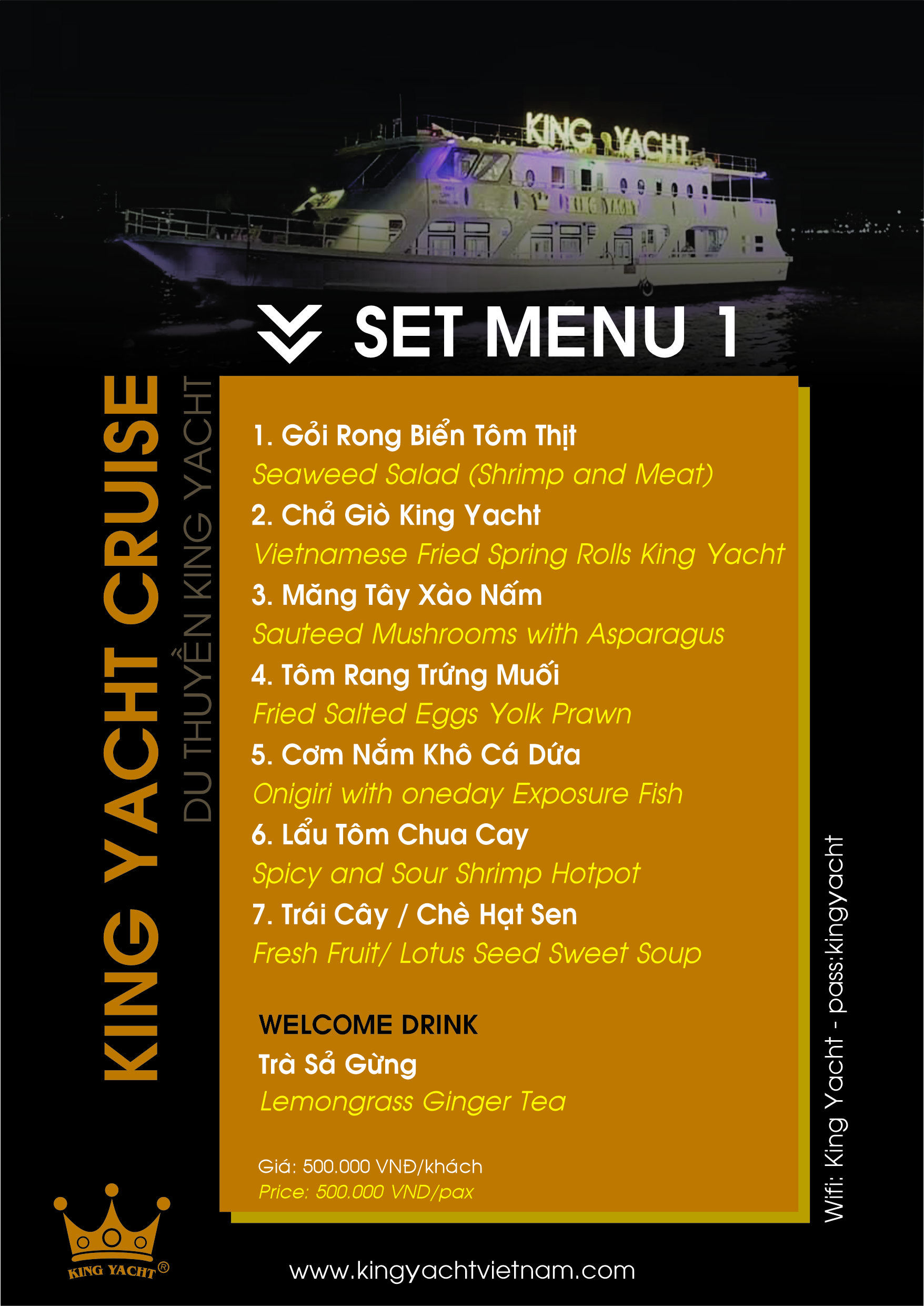 Thực đơn Du thuyền King Yacht